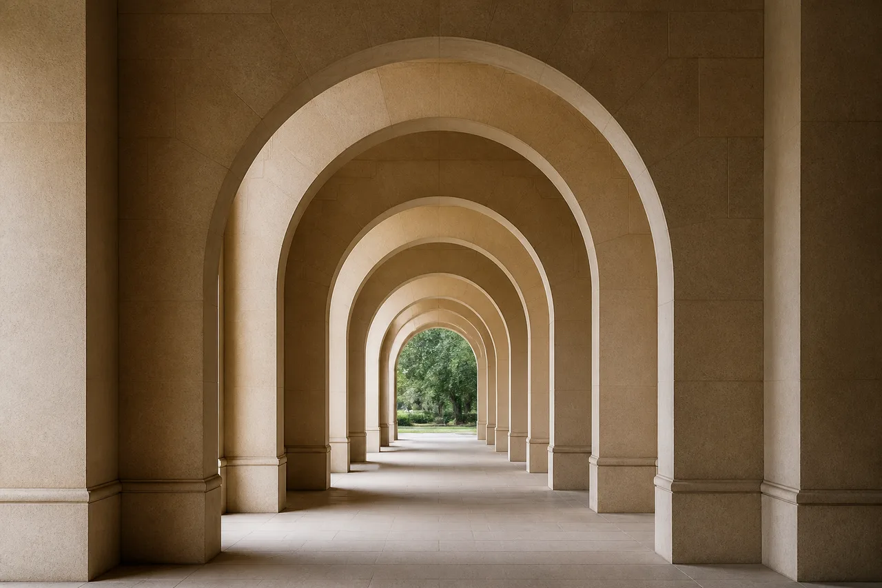 Minh họa cho “chồng lớp rõ ràng”: Overlapping arches establish progressive depth.