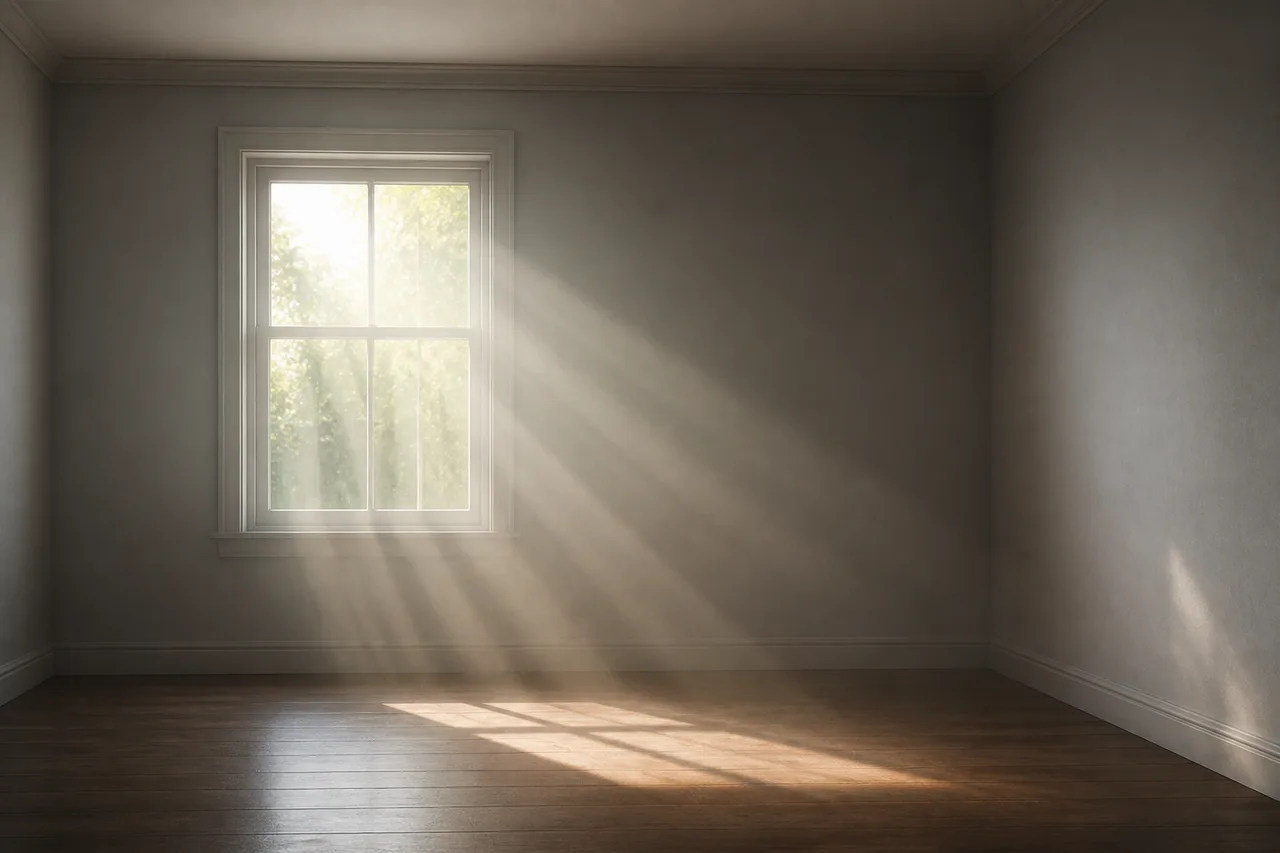 Minh họa cho “tia sáng thể tích nhẹ”: Faint rays appear in lightly hazy air.