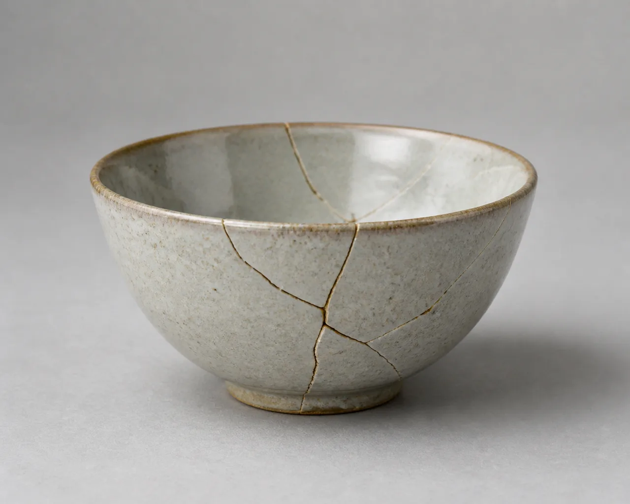 Minh họa cho “Trạng thái vật lý”: a cracked ceramic bowl still intact in one piece.