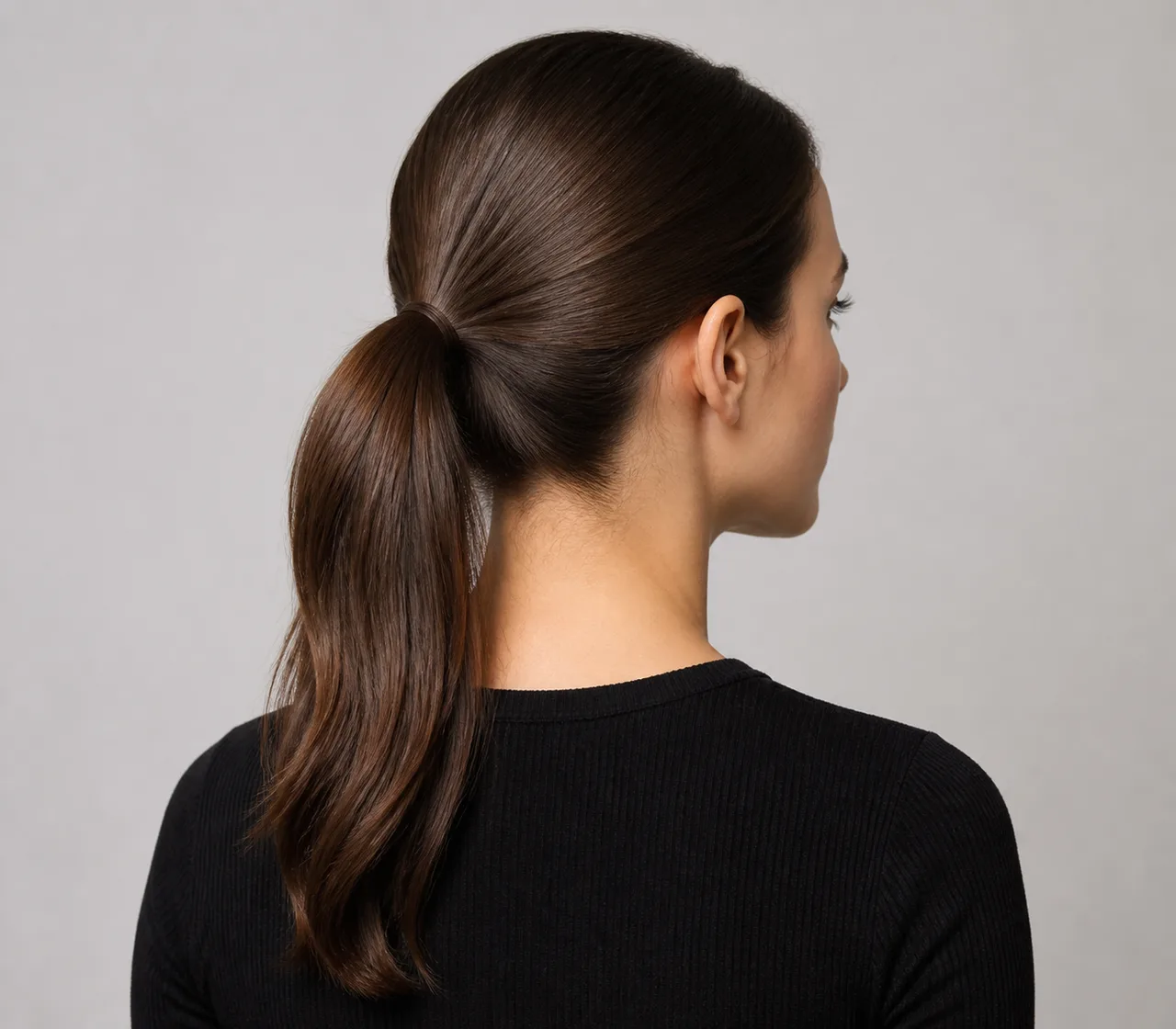 Minh họa cho “Cách gom tóc”: long hair tied back neatly.