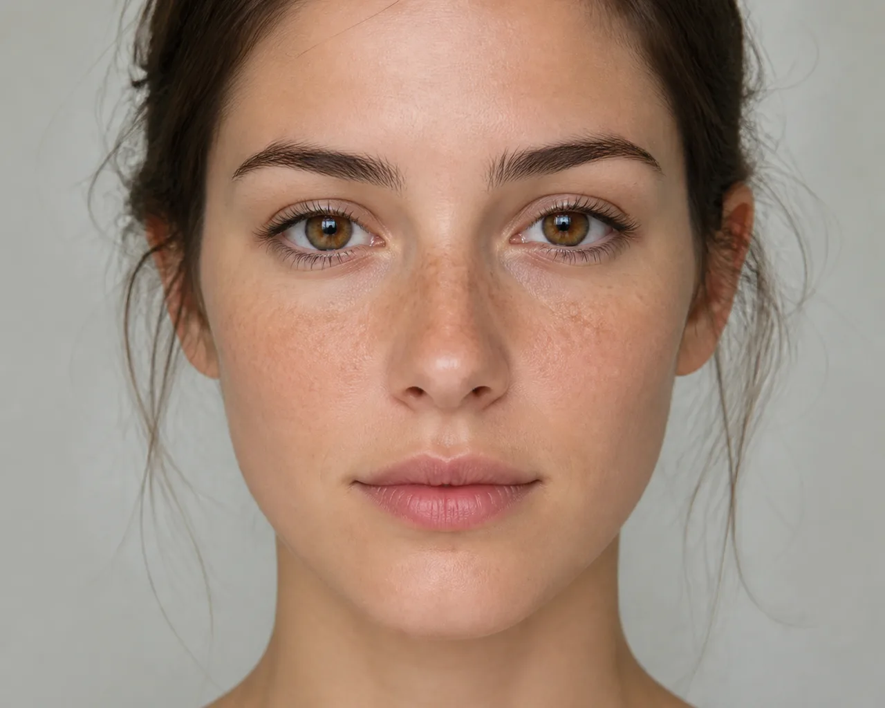 Minh họa cho “Tàn nhang”: light freckles across the cheeks and bridge of the nose.