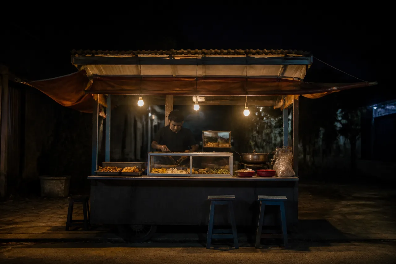 Minh họa cho “ban đêm”: A food stall at night.