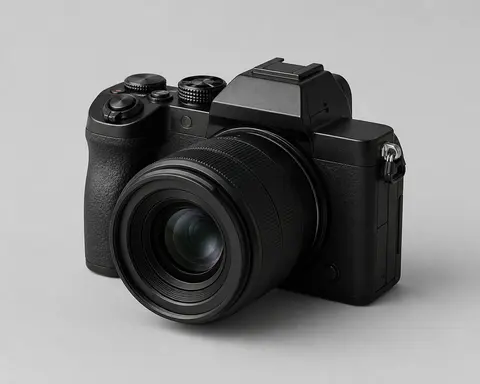 Minh họa cho “Góc nhìn vật thể”: a three-quarter view of the camera showing its front and right side.