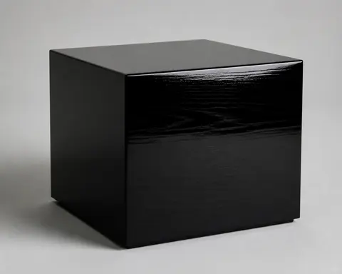 Minh họa cho “Lớp hoàn thiện”: black lacquered wood with a glossy finish.
