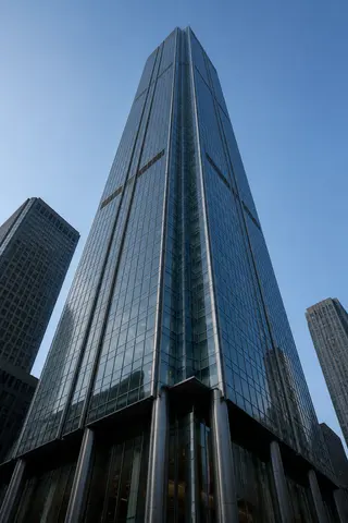 Minh họa cho “góc máy thấp”: A low-angle view that emphasizes height.