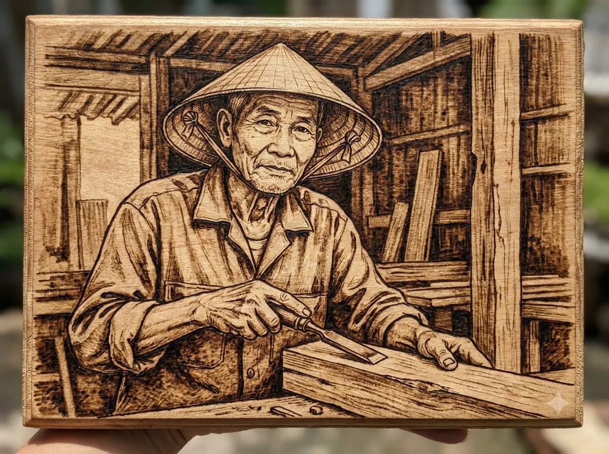 Wood Burned (Khắc gỗ cháy) — kết quả từ Gemini image generation through gflow-cli (legacy atlas).