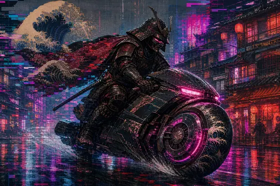 Cyberpunk + Ukiyo-e + Glitch Art — kết quả từ ChatGPT image generation (legacy atlas).